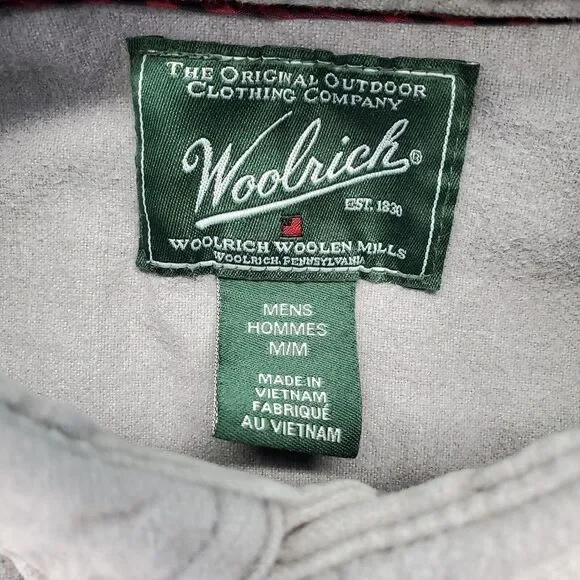 Woolrich Shirt Men Medium Gray Original Outdoor Chest Pockets Collar Button Down - Picture 3 of 6